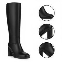 Tuhoomall Comfortable Fashion Ankle Boots for Casual, Office, and Daily Wear - Chunky Heel, Square Toe, Solid Color, All-Leather, Perfect for All Seasons