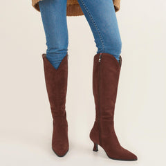 Tuhoomall Stylish Knee-High Boots for Women, Comfortable Cat Heel with Zipper Closure, Classic Solid Color for Casual, Business, and Travel