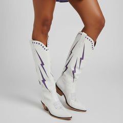 Tuhoomall Western Cowgirl Mid Calf Boots with Chunky Heel, Pointed Toe, Embroidered Design, Slip-On Style for Fashionable Casual Wear