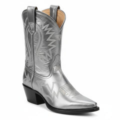 Tuhoomall Metallic Western Ankle Boots for Women - Stylish Slip-On Design with Embroidered Floral Pattern, Casual All-Season Footwear