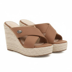 Tuhoomall Waterproof Wedge Sandals for Women, Ethnic Style, Slip-On, Casual Fashion, Rubber Sole, Suede-Like Upper, Perfect for Stylish Outings