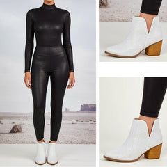 Tuhoomall Glitter Ankle Boots for Women, 3-Inch Chunky Heel, Shiny Pointed Toe, Perfect for Parties and Fashion Events