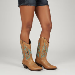 Tuhoomall Western Ankle Boots with Rhinestone Details, Faux Leather Lining, 2.36โ Heel, Embroidered Design for Casual and Performance Events