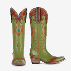Tuhoomall Western Knee-High Boots for Women, Comfortable Chunky Heel, Floral Embroidery, Casual Outdoor Style
