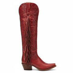 Tuhoomall Fringe Western Knee High Boots for Women, Soft Vegan Suede, Embroidered Design, Perfect for Vintage, Casual, and Party Wear