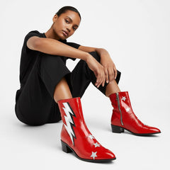 Tuhoomall Pointed-Toe Chunky Heel Ankle Booties with Zipper Closure - Fashionable Floral Applique Design for Parties and Everyday Wear