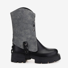 Tuhoomall Stylish Ankle Boots For Women, Casual Short Boots With Round Toe and Thick Heel, Zipper Closure, Versatile For All Seasons