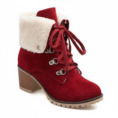 Tuhoomall Fashion Casual Ankle Boots for Women, Classic Street Style, Round Toe, Mid Heel, Lace-Up, Solid Color, Perfect for Winter Wear