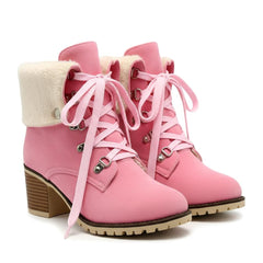 Tuhoomall Fashion Casual Ankle Boots for Women, Classic Street Style, Round Toe, Mid Heel, Lace-Up, Solid Color, Perfect for Winter Wear