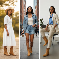 Tuhoomall Western Ankle Boots with Embroidered Pattern, 5cm Chunky Heel, Slip-On Design for Fashion and Travel, Durable Synthetic Fabric Lining