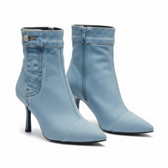Tuhoomall Denim Ankle Boots With Zipper, Pointed Toe, 4.53 In High Heel, Fashionable For Daily Wear And Performances Tuhoomall