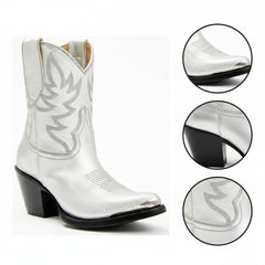 Tuhoomall Western Style Ankle Boots For Women, Vintage Plain Leather, Low Heel, Casual Chic, All-Season Fashion, Unique Embroidery Design