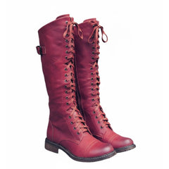 Tuhoomall Comfortable Knee-High Boots for Women - Stylish Solid Color, Low Heel, Adjustable Lace-Up, Perfect for Travel and Everyday Wear Tuhoomall