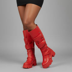 Tuhoomall Gothic Knee-High Boots for Women, Comfortable Chunky Heel, Stylish Slip-On Design for Casual Street Outings