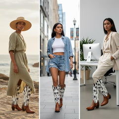 Tuhoomall Western Style Mid Calf Boots With Floral Embroidery - Casual Fashion Footwear For Travel And Parties, 2.00 In Heel, Snip Toe Design