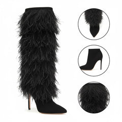 Tuhoomall Faux Suede Womens Fashion Booties With 4 Inch Heels, Zip Closure, Pointed Toe, Perfect For Parties And Performances