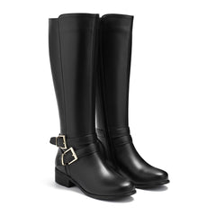 Tuhoomall Knee High Boots For Women With Round Toe And Low Chunky Heel, Classic Style For Parties And Performances, Adjustable Buckle Closure, Retro Fashion