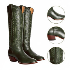 Tuhoomall Western Boots for Women with Embroidery, Chunky Heel 2.00 in, Mid-Calf Length, Vegan Leather, Casual Fashion Footwear, All Seasons