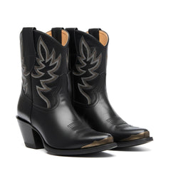 Tuhoomall Western Style Ankle Boots For Women, Vintage Plain Leather, Low Heel, Casual Chic, All-Season Fashion, Unique Embroidery Design