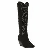 Tuhoomall Western Mid Calf Boots With Floral Embroidery And Rhinestones, Casual Style For Parties And Travel, Comfortable Rubber Sole, Chunky Heel 3.00 in Tuhoomall