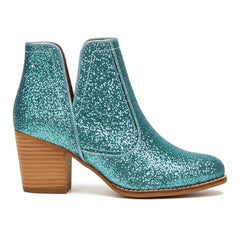 Tuhoomall Glitter Ankle Boots for Women, 3-Inch Chunky Heel, Shiny Pointed Toe, Perfect for Parties and Fashion Events