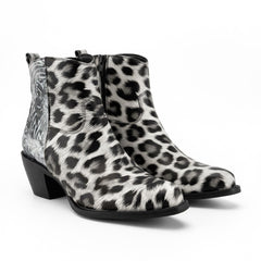Tuhoomall Western Fashion Ankle Boots for Women - Leopard Print, Chunky Heel, Slip-On, Vegan Friendly - Stylish Casual Footwear for Everyday Wear