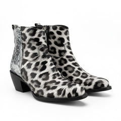 Tuhoomall Western Fashion Ankle Boots for Women - Leopard Print, Chunky Heel, Slip-On, Vegan Friendly - Stylish Casual Footwear for Everyday Wear Tuhoomall