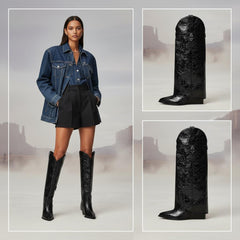 Tuhoomall Trendy Wedge Heeled Ankle Boots with Graphic Print for Parties and Fashion Shows, Slip-On Design, Relaxed Comfort