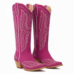 Tuhoomall Stylish Western Mid-Calf Boots for Women - Embroidered Vegan Leather, 2.76in Low Chunky Heel, Perfect for Year-Round Casual Wear