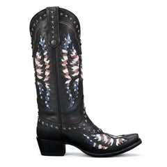 Tuhoomall Western Mid-Calf Boots for Women, Rubber Sole, 1.75 in Chunky Heel, Easy Slip-On, Stylish Embroidered Star Design for Casual and Travel