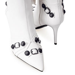 Tuhoomall Comfortable Knee-High Fashion Boots with Zip and Studded Design, 10cm High Heel for Parties, Weddings, and Everyday Stylish Looks