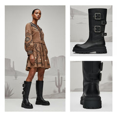 Tuhoomall Comfortable Mid-Calf Boots with Adjustable Metal Buckle for Casual Outdoor Fashion - Rubber Sole, Round Toe, All-Season