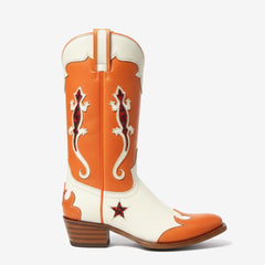 Tuhoomall Fashionable Western Mid-Calf Boots for Women, Slip-On Style with Chunky Heel, Unique Star Animal Print Design, All-Season Versatile Footwear