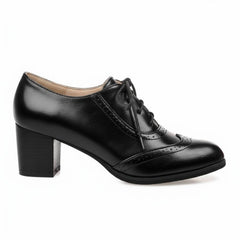 Tuhoomall Comfortable Vintage Style High Heel Dress Shoes for Office and Leisure Wear with Lace-Up Closure and Classic Round Toe Design