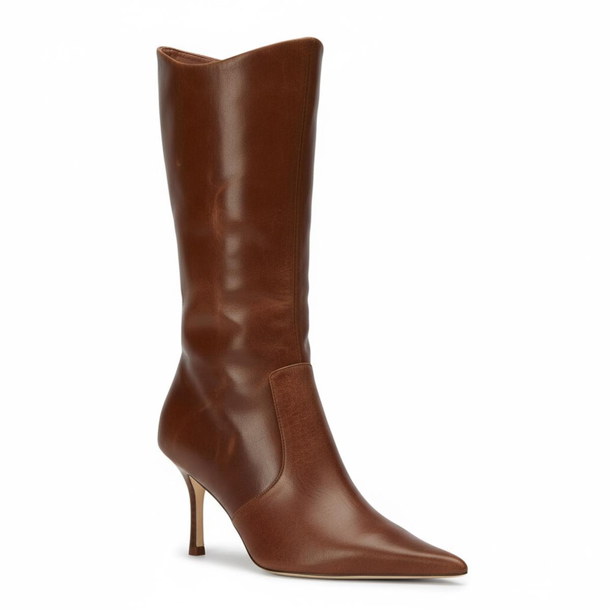 Tuhoomall Comfortable Mid Calf Boots for Travel, Weddings and Daily Fashion - 8cm Stiletto Heel, Slip-On Design in Solid Color Tuhoomall