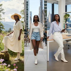 Tuhoomall Cowboy Style Chunky Heel Ankle Boots for Women, Pointed Toe, Zipper Closure, Stylish Crochet Detailing, Perfect for Work and Casual Outings