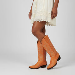 Tuhoomall Western Cowgirl Knee-High Boots, Chunky Heel, Embroidered Floral Design, Slip-On Style for Parties and Casual Outings
