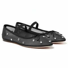 Tuhoomall Comfortable Rhinestone Ballet Flats for Women - Casual Blue Mesh Slip-On Shoes with Low Heel and Round Toe