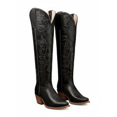 Tuhoomall Faux Suede Knee High Western Boots with Embroidered Eagles for Fashion, Travel, and Parties, 2.36 in Chunky Heel