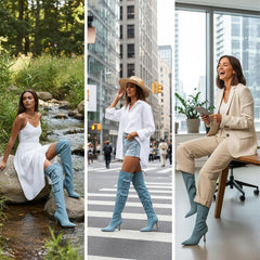 Tuhoomall Over-The-Knee Fashion Boots for Women, High Heels 9.5cm, Zipper Closure, Solid Color with Pocket and Metal Buckle, Perfect for Parties and Performances