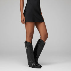 Tuhoomall Trendy Wedge Heeled Ankle Boots with Graphic Print for Parties and Fashion Shows, Slip-On Design, Relaxed Comfort