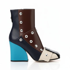 Tuhoomall Fashion Ankle Booties With Zip And Studs, Chunky Wedge Heel, Stylish For Parties And Casual Outings, All-Season Wear