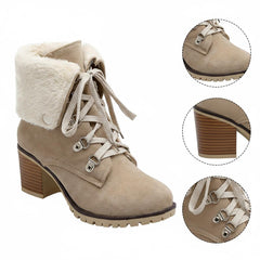 Tuhoomall Fashion Casual Ankle Boots for Women, Classic Street Style, Round Toe, Mid Heel, Lace-Up, Solid Color, Perfect for Winter Wear