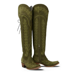 Tuhoomall Western Knee High Boots for Women, Floral Embroidery, Rubber Sole, Adjustable Buckle, Chunky Heel, All-Season Casual Wear