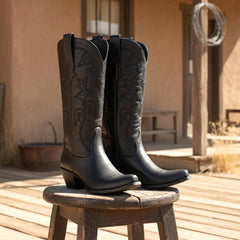 Tuhoomall Western Cowboy Boots for Women, Fashion Casual Mid-Calf Boots, Embroidered Design, Chunky Heel, Perfect for All Seasons