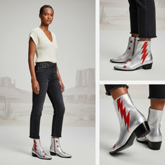 Tuhoomall Pointed-Toe Chunky Heel Ankle Booties with Zipper Closure - Fashionable Floral Applique Design for Parties and Everyday Wear