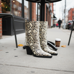 Tuhoomall Desert Style Chunky Heeled Western Ankle Boots with Animal Print and Rhinestone Embellishments for Fashionable Casual Wear