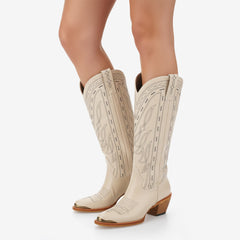 Tuhoomall Western Cowboy Boots for Women - Comfortable Embroidered Low Heel Mid-Calf Boots for Parties and Daily Wear