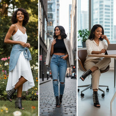 Tuhoomall Western Style Sparkling Ankle Boots with Peep Toe for Parties and Performances, High Heels, Studded Design, All-Season Fashion