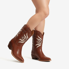 Tuhoomall Western Cowboy Ankle Boots for Women, Stylish Travel and Outdoor Short Booties, Floral Embroidery and Studded Design, Comfortable Chunky Heel